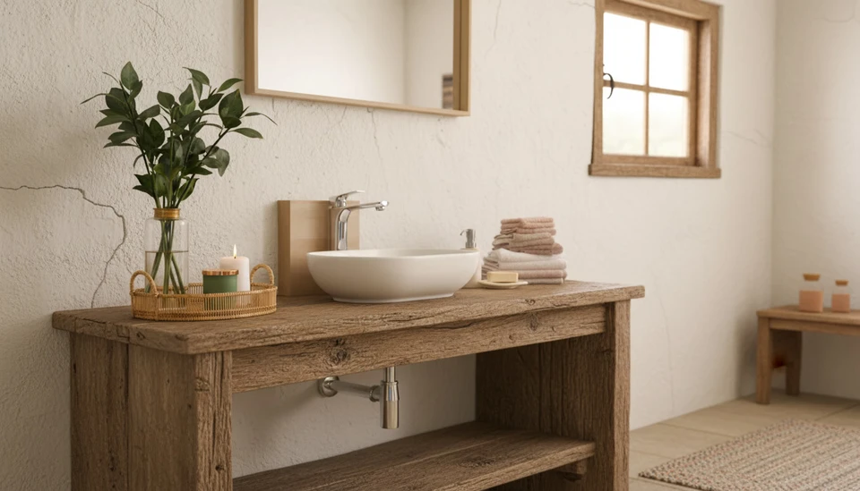 Salle de bains commerciale moderne avec double vasque encastrée blanche sur plan de travail en granit moucheté gris-vert